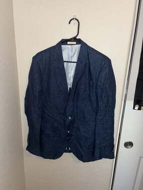 BON.g-floor Men's Navy Blue Linen Blend Sport Coat Blazer